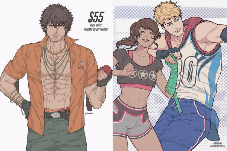 $55 half body cell shade sketch commission